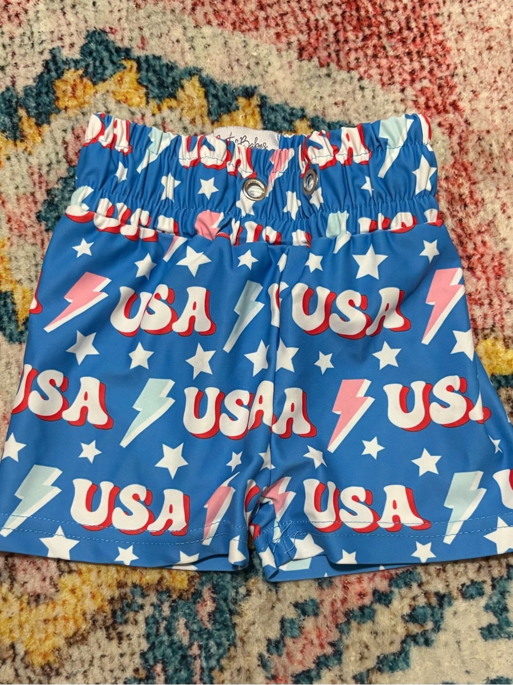 Infant USA Stars & Lightning Blue Shorts - 3/6 Months